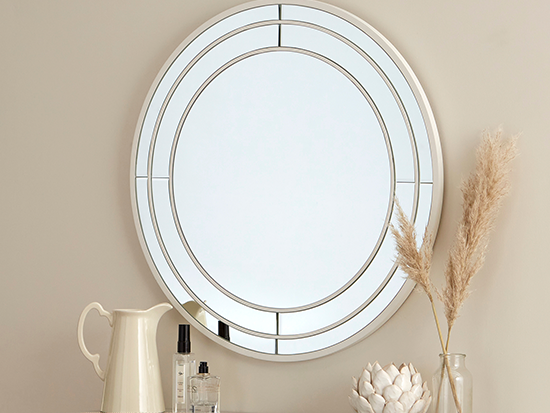 Double Frame Circular Mirror 65cm White